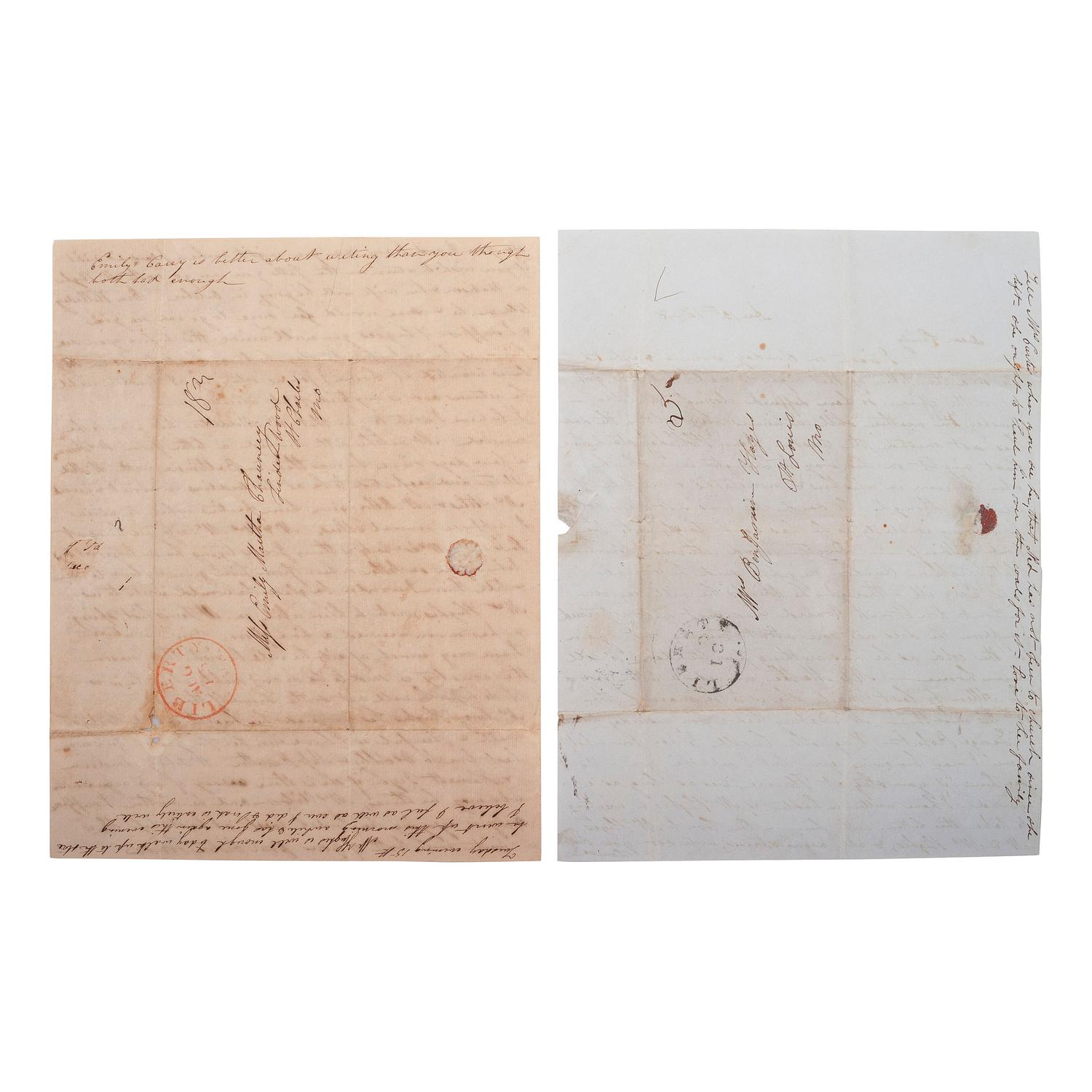 [OUTLAWS & LAWMEN]. A group of 4 items, highlighted by: RALSTON, Sam (1809-1899). Autograph letter signed ("Sam Ralston") to son-in-law, Frank James. Independence, MO, 8 April 1883. 2 pages, 7 3/4 x 12 1/2 in.