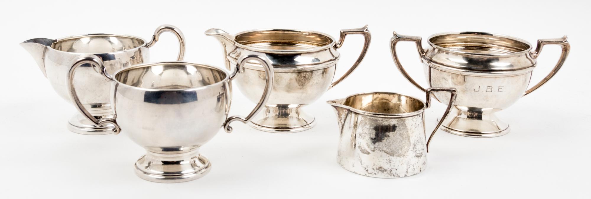 A Group of Five American Silver Table Articles, , comprising three creamers and two sugars