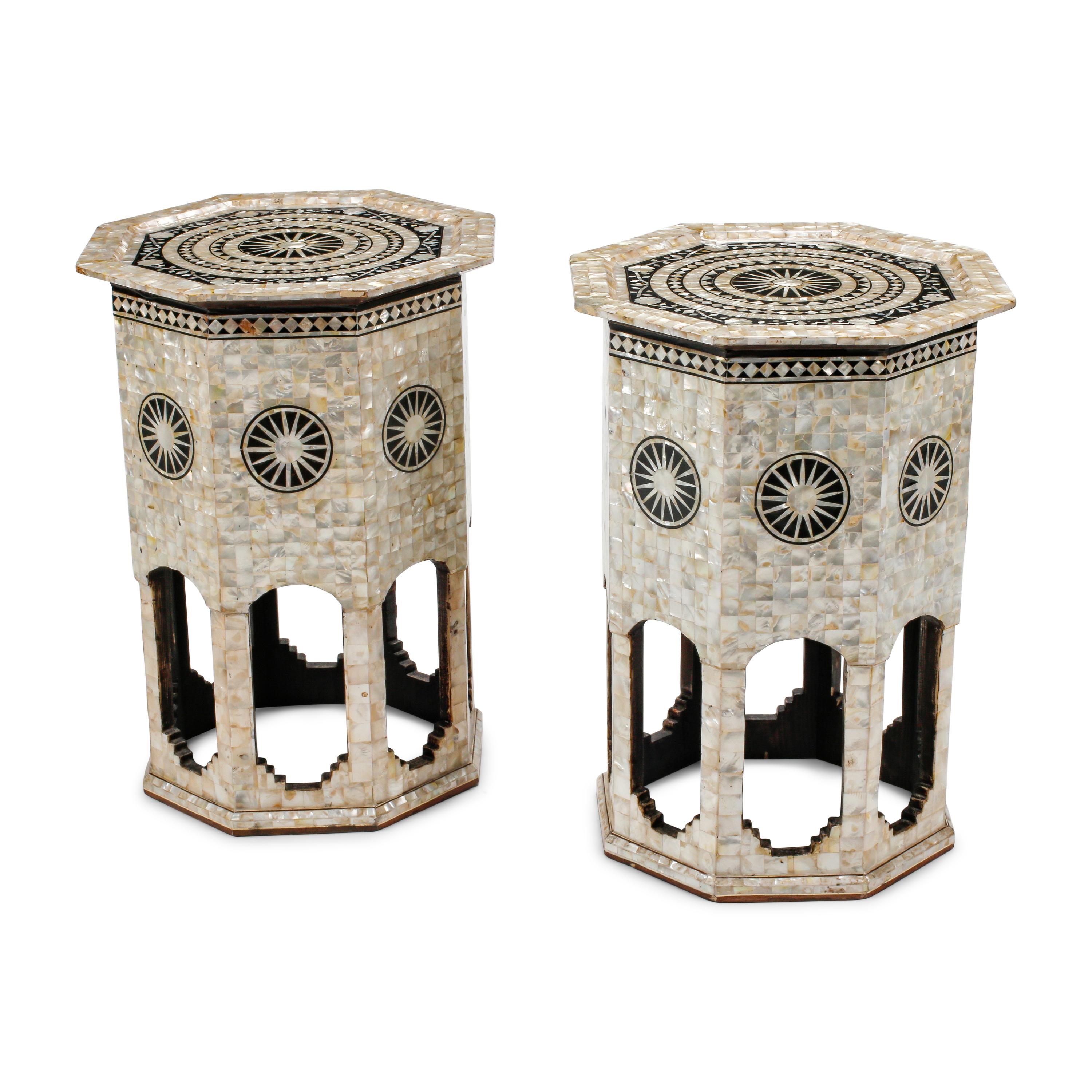 A Pair of Moorish Style Marquetry Octagonal Tables