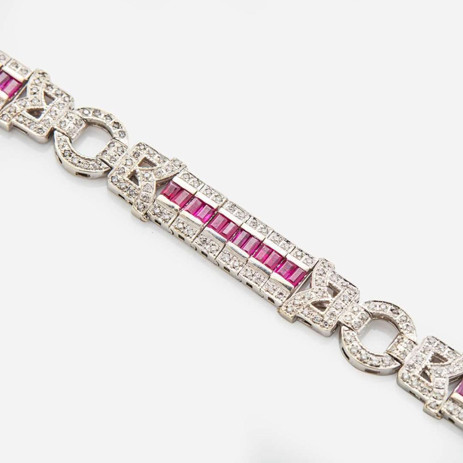 An 18K White Gold, Diamond, and Ruby Bracelet