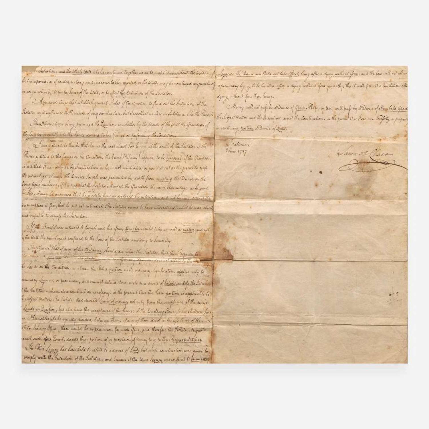 [Declaration of Independence] [Maryland] Chase, Samuel Manuscript Document, signed