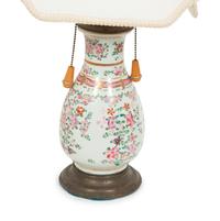 A Pair of Chinese Porcelain Baluster Vases Mounted as Lamps with Jadeite Finials