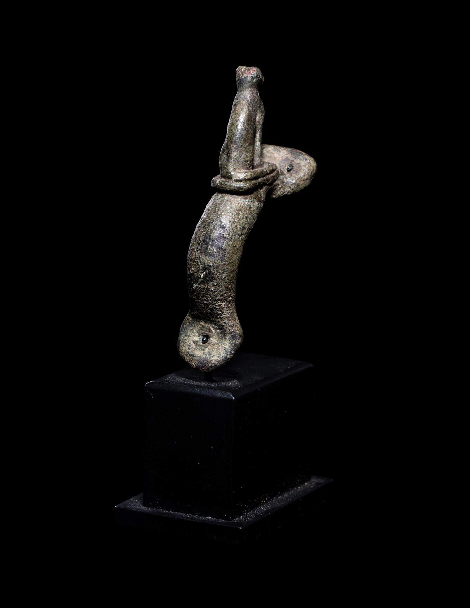 A Roman Bronze Handle with a Seated Cat