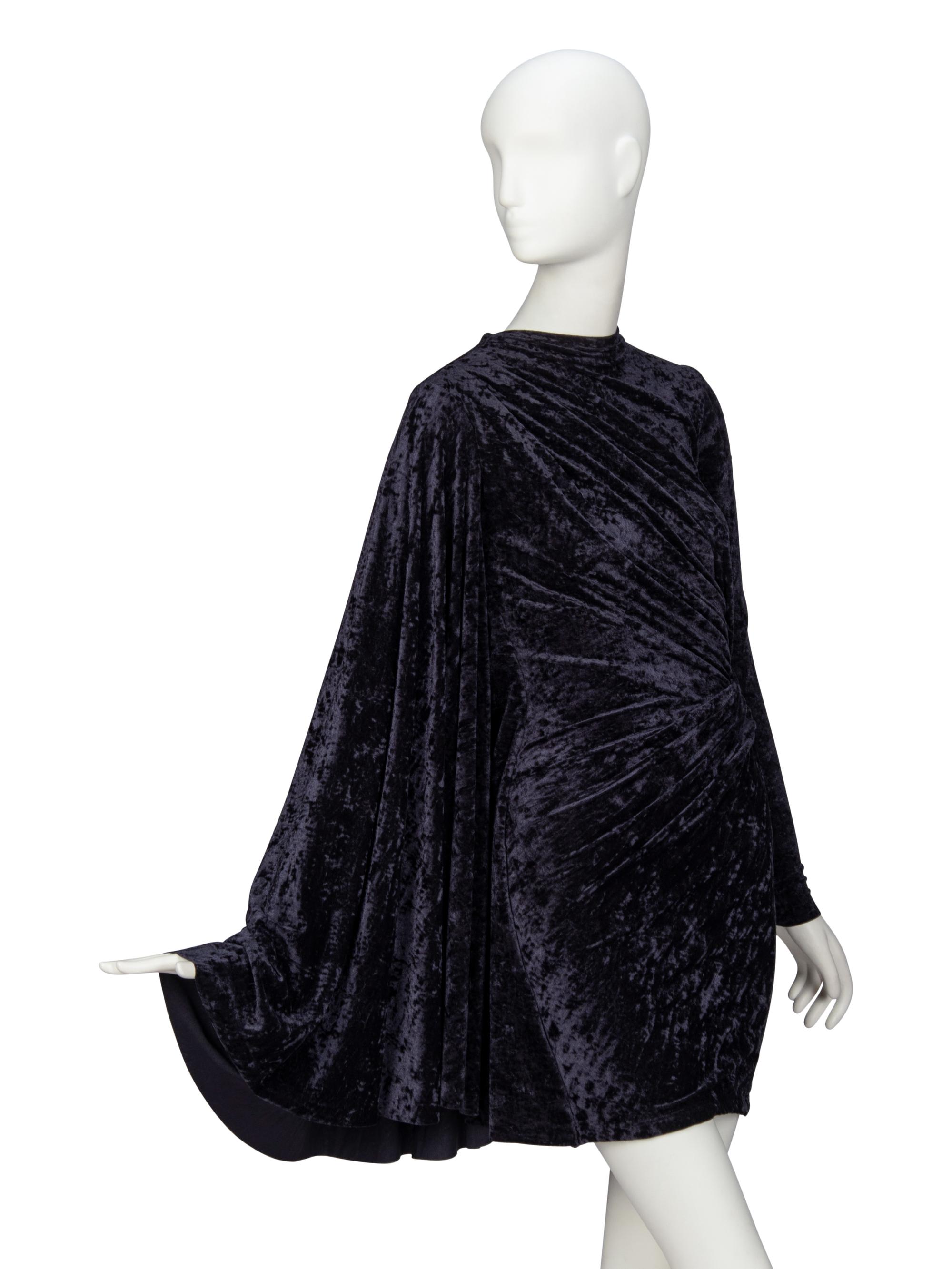 BALENICAGA, CRUSHED VELVET CAPE-SLEEVE MINIDRESS