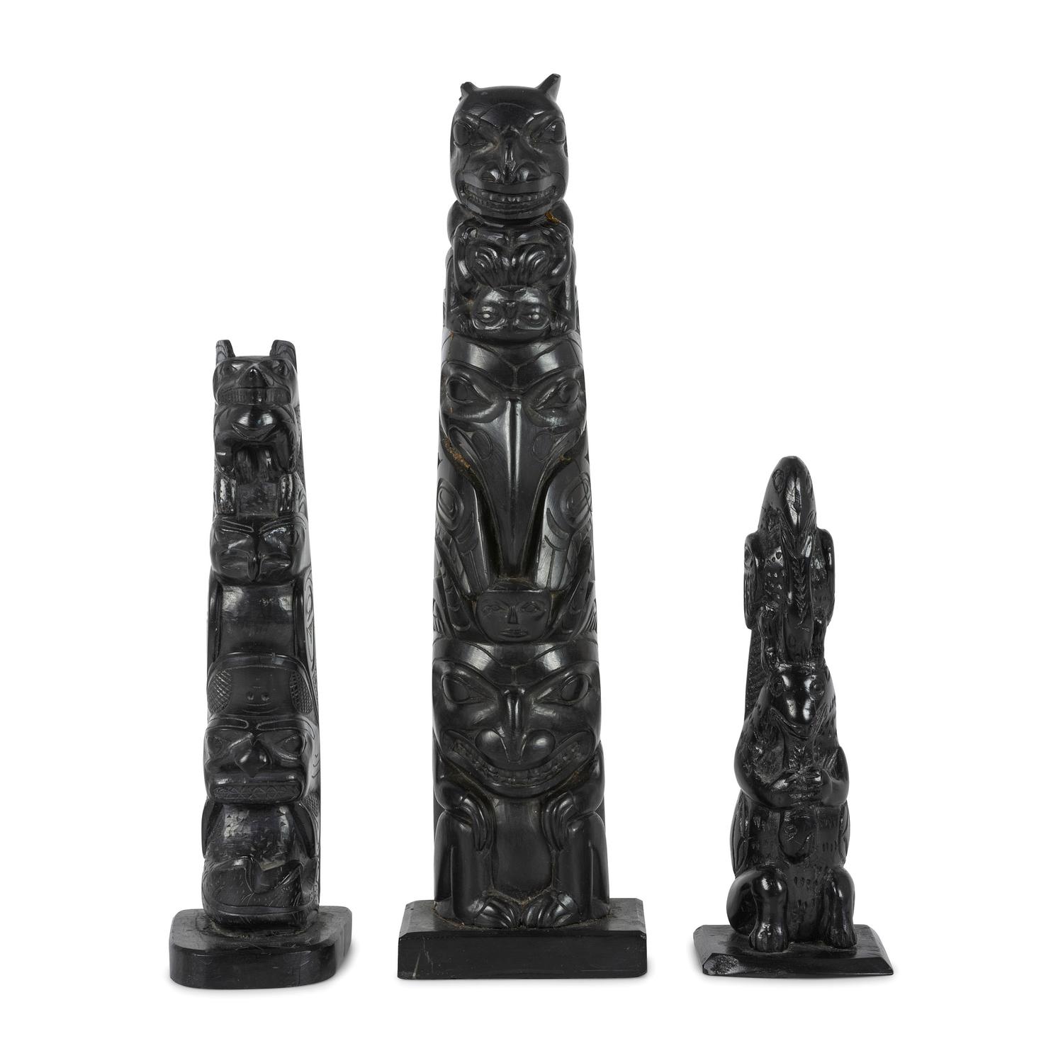 Haida Carved Argillite Model Totem Poles