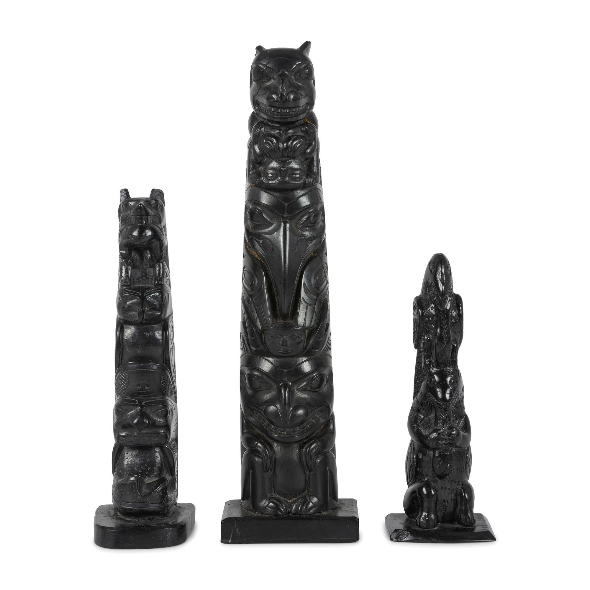 Haida Carved Argillite Model Totem Poles