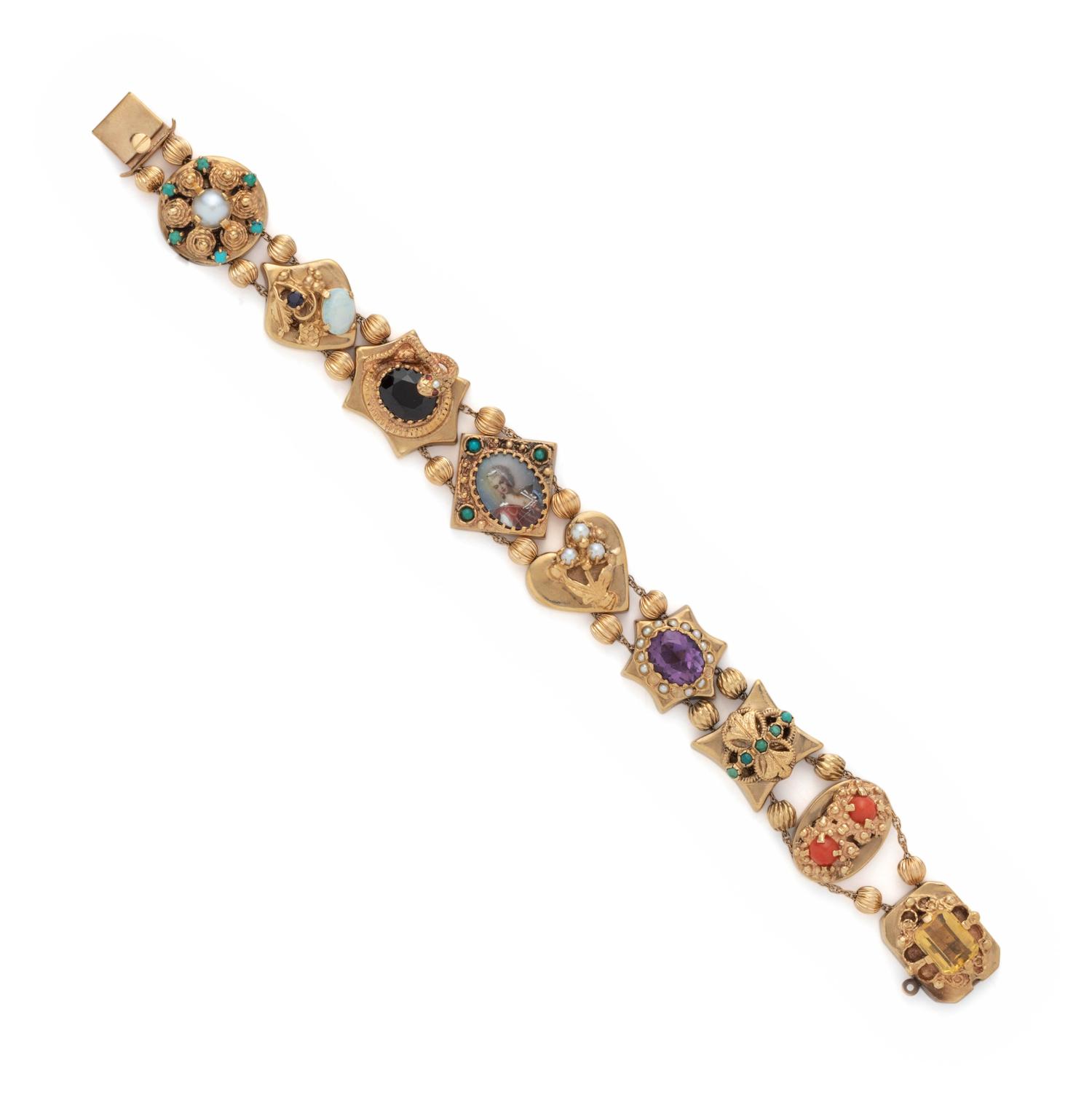 YELLOW GOLD AND MULTIGEM SLIDE BRACELET