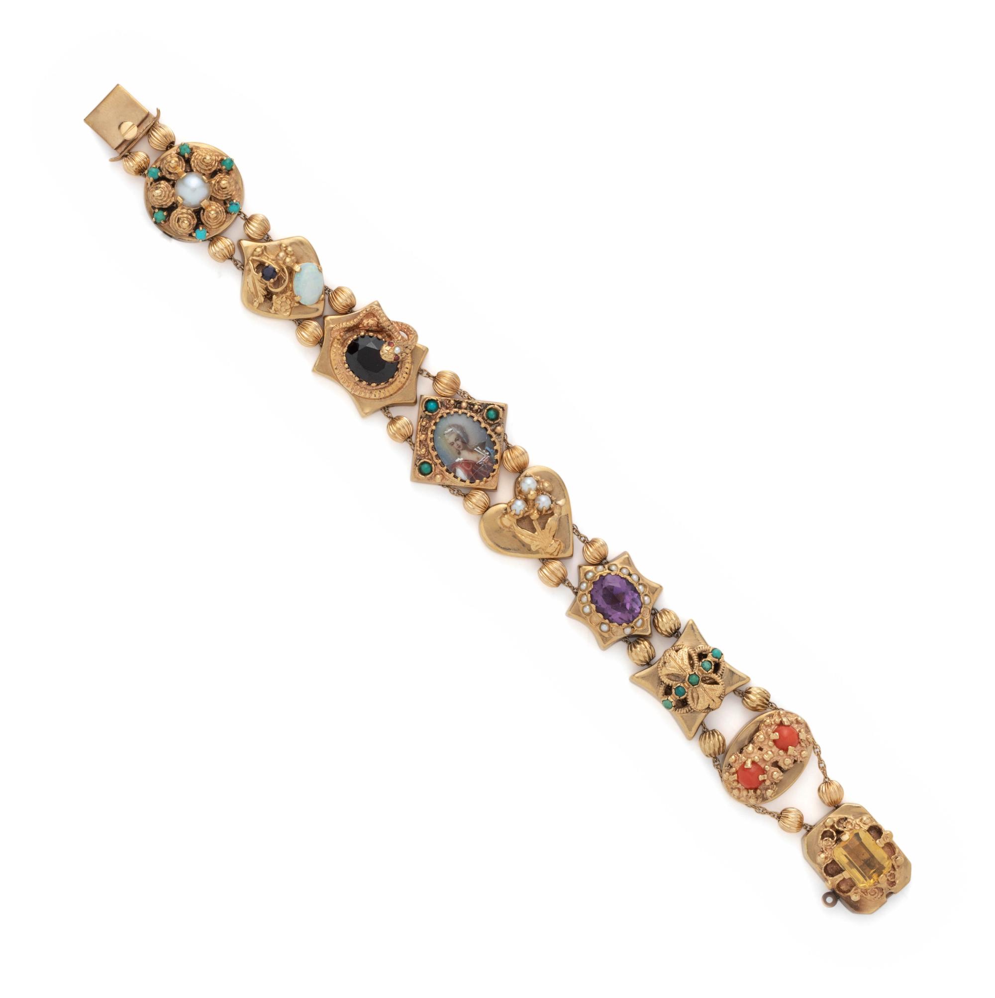 YELLOW GOLD AND MULTIGEM SLIDE BRACELET