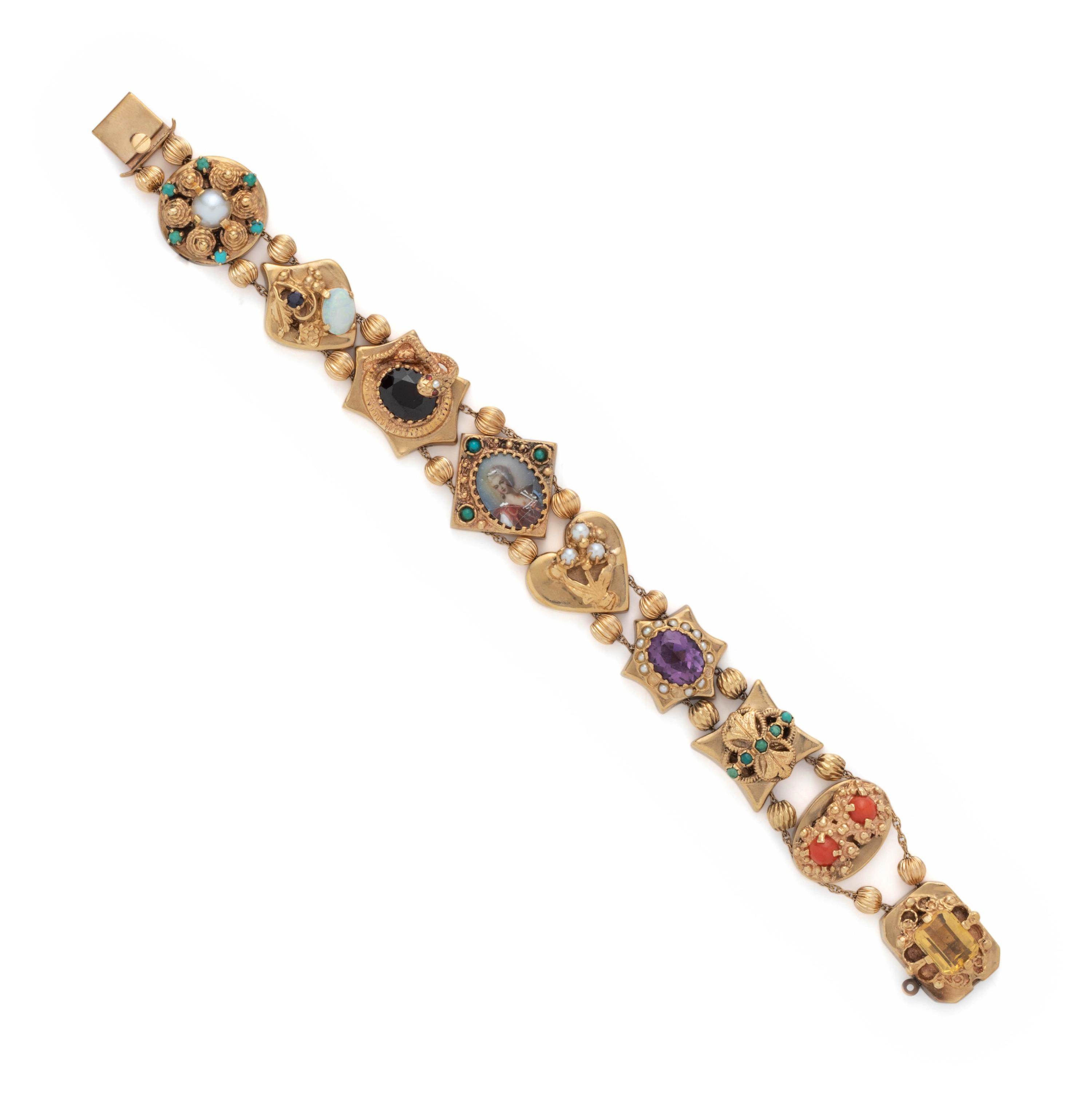YELLOW GOLD AND MULTIGEM SLIDE BRACELET