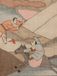 Eight Chinese Cream Ground Kesi Woven Silk Panels