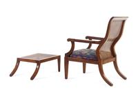 A Rose Tarlow Upholstered Mahogany Chelsea Chair and Ottoman