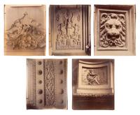 A group of five photographs depicting architectural elements ( Ancien monastère des Bénédictins anglais, 269 rue Saint-Jacques , 1905; Hôtel Gouthières, rue Pierre Bulet 6 , 1905; Porte, L'église Saint-Paul , 1911; Panthéon (porte) , 1911-1912; Saint-Roch - Chaire , 1912)