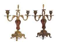 A Pair of French Gilt Bronze Mounted Boulle Marquetry Two-Light Candelabra
