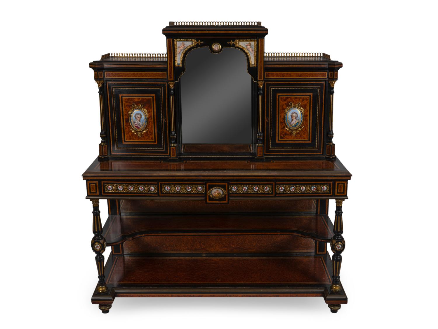 A Napoleon III Style Ebonized and Burlwood Bonheur-du-Jour — 20TH CENTURY