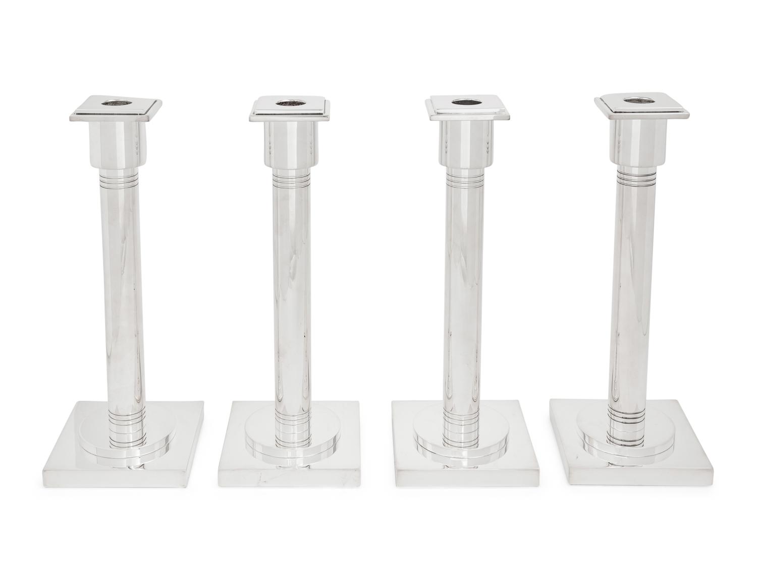 A Set of Four Art Deco Style Silver-Plate Candlesticks