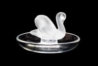 A Lalique Molded and Frosted Glass Ring Tray Height 2 x diameter 3 3/4 inches.