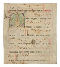 MOZARABIC ILLUMINATOR Leaf from a Mozarabic Antiphonary with a historiated initial ‘D’ depicting a female saint, in Latin, illuminated manuscript on parchment [Spain, first half(?) of the thirteenth century]