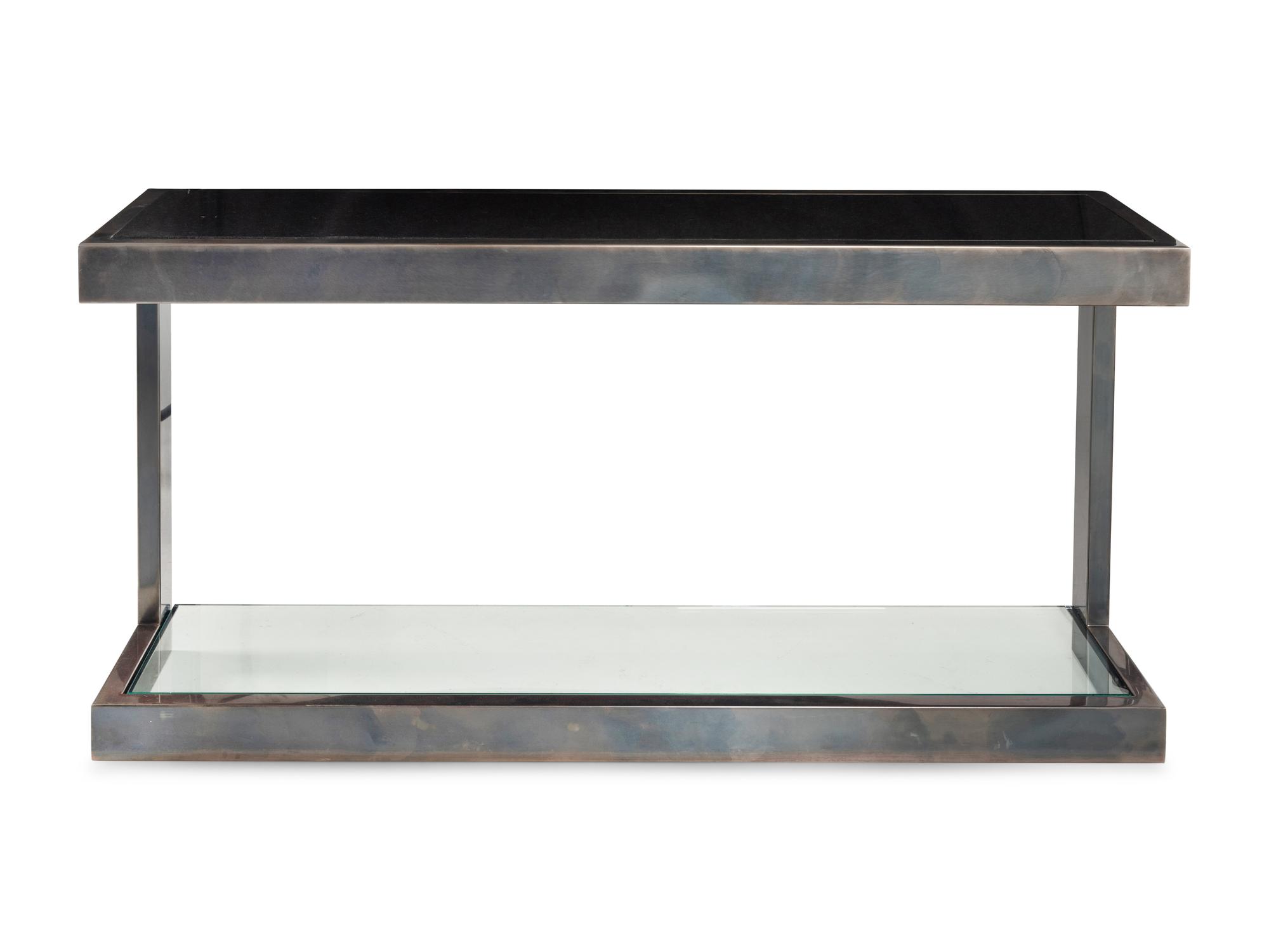 A Contemporary Steel, Granite and Glass Console Table