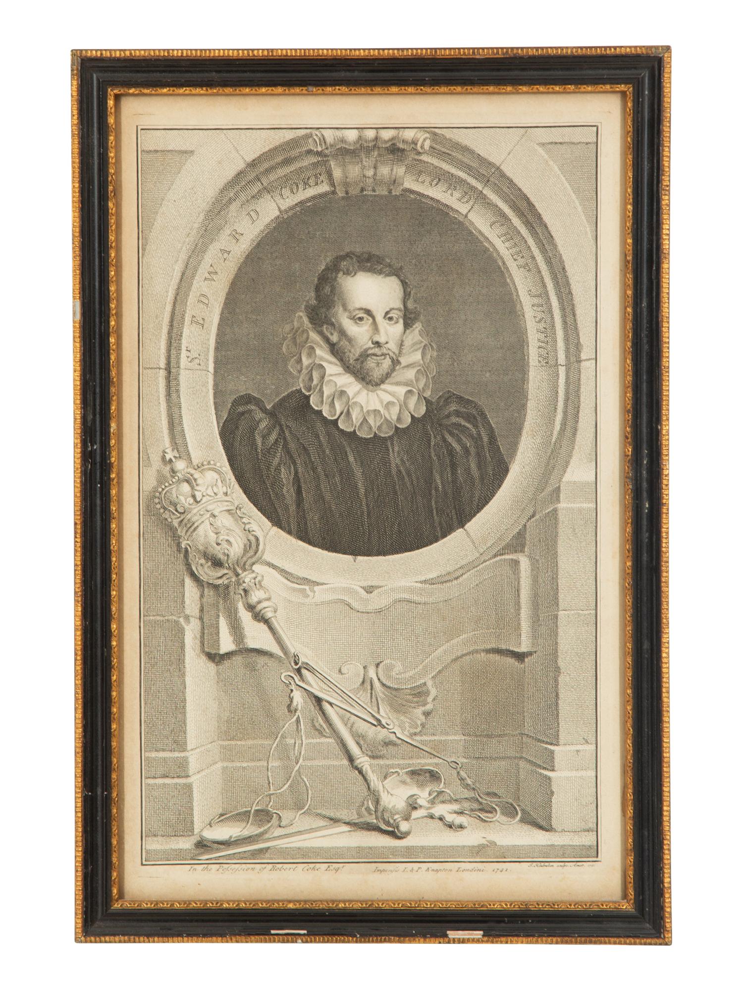A Group of Six Framed Black and White Engravings of Famous British Figures