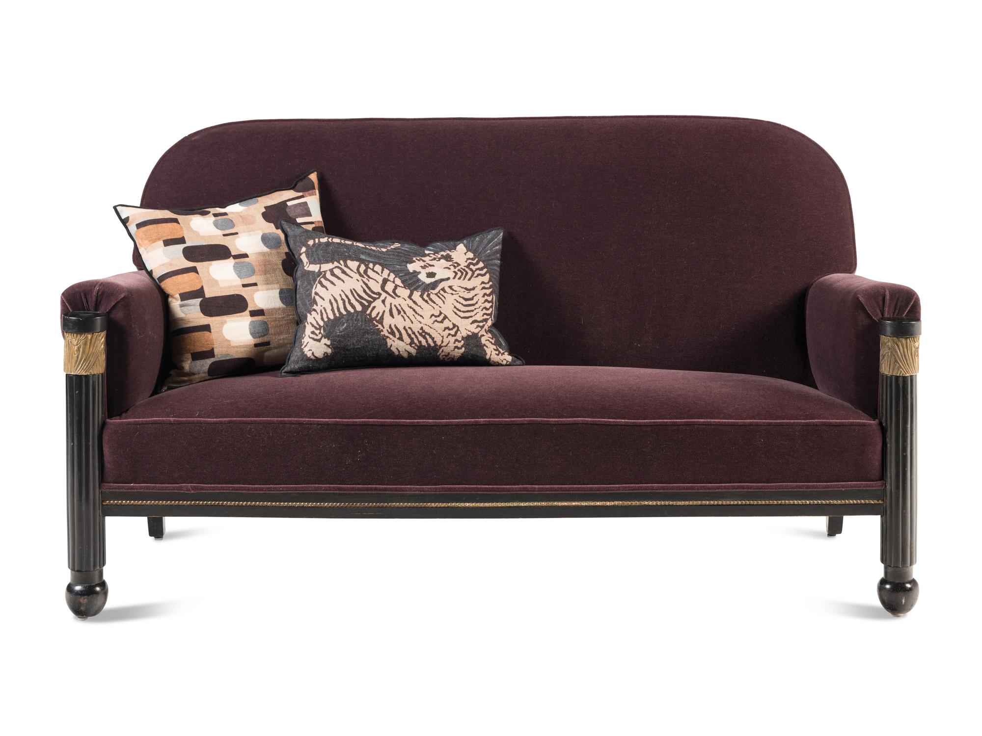 A Hungarian Art Deco Style Ebonized and Parcel-Gilt Settee