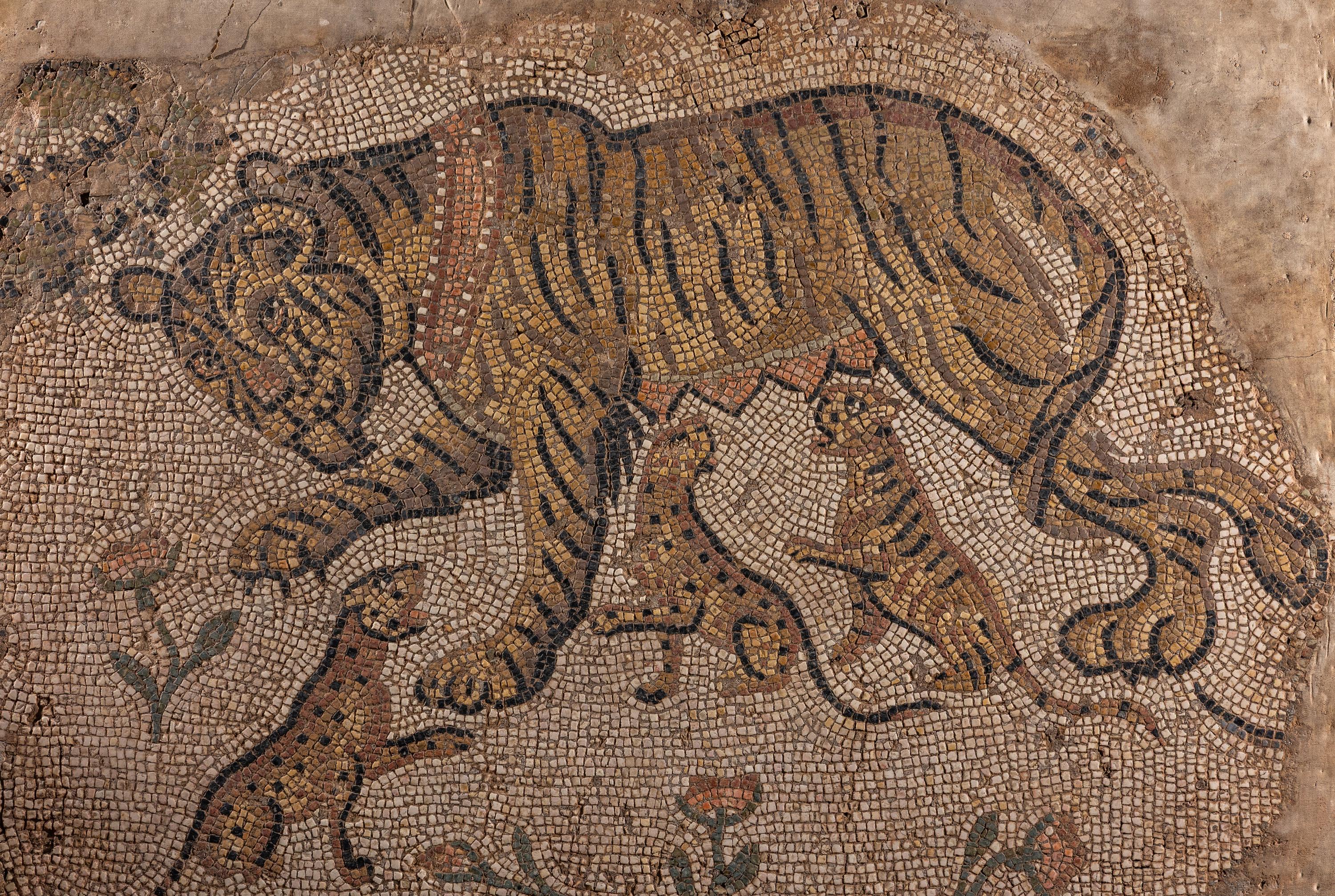 A Late Roman Mosaic Panel of a Tigress with Cubs