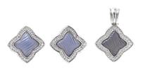 An 18 Karat White Gold, Blue Chalcedony and Diamond Quatrefoil Demi Parure, David Yurman, 30.20 dwts.
