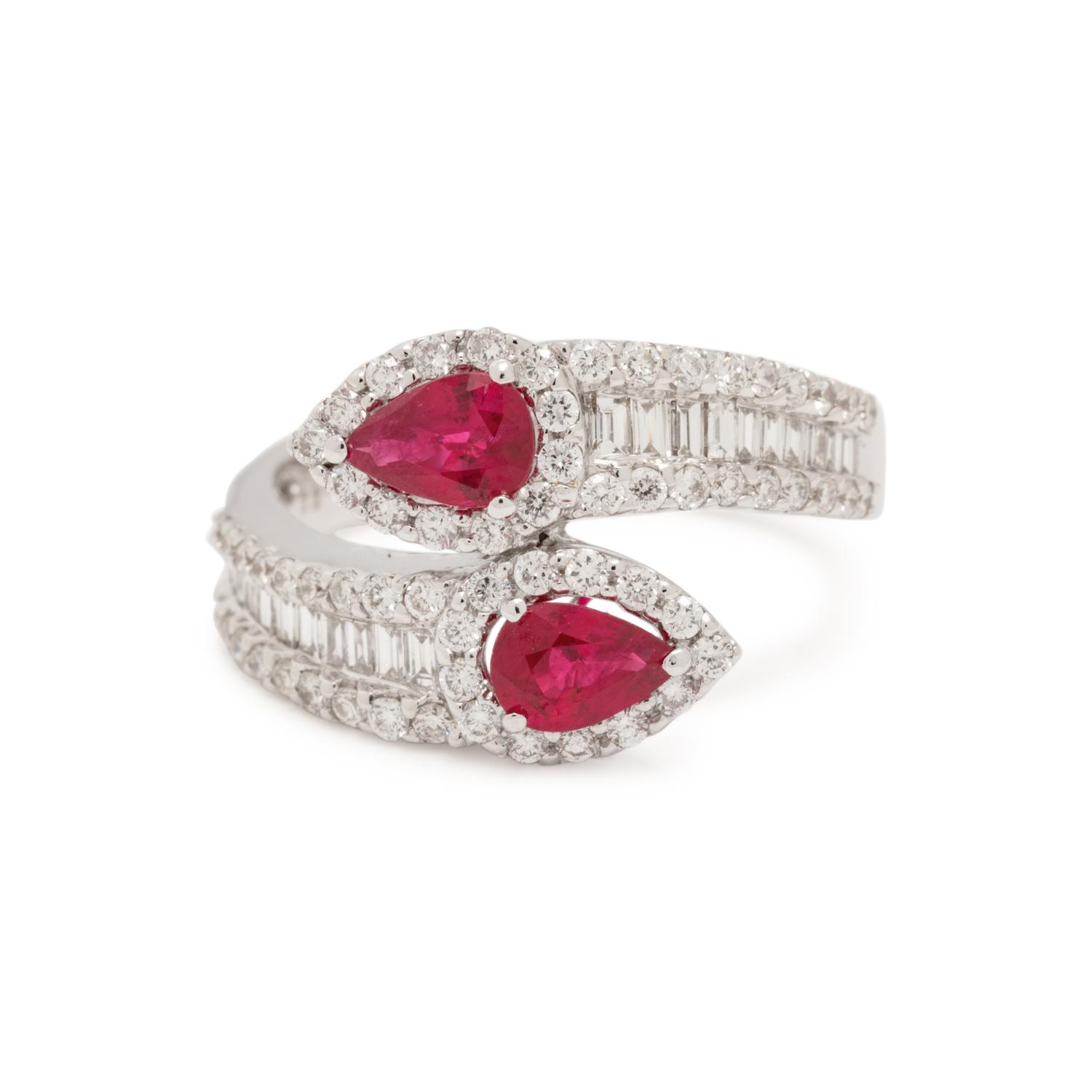 SYNTHETIC RUBY AND DIAMOND BYPASS RING