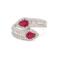 SYNTHETIC RUBY AND DIAMOND BYPASS RING