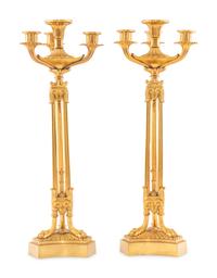 A Pair of Neoclassical Style Gilt-Bronze Four-Light Candelabra