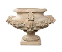 A Pair of Massive Neoclassical Style Terracotta Urns with Plinths