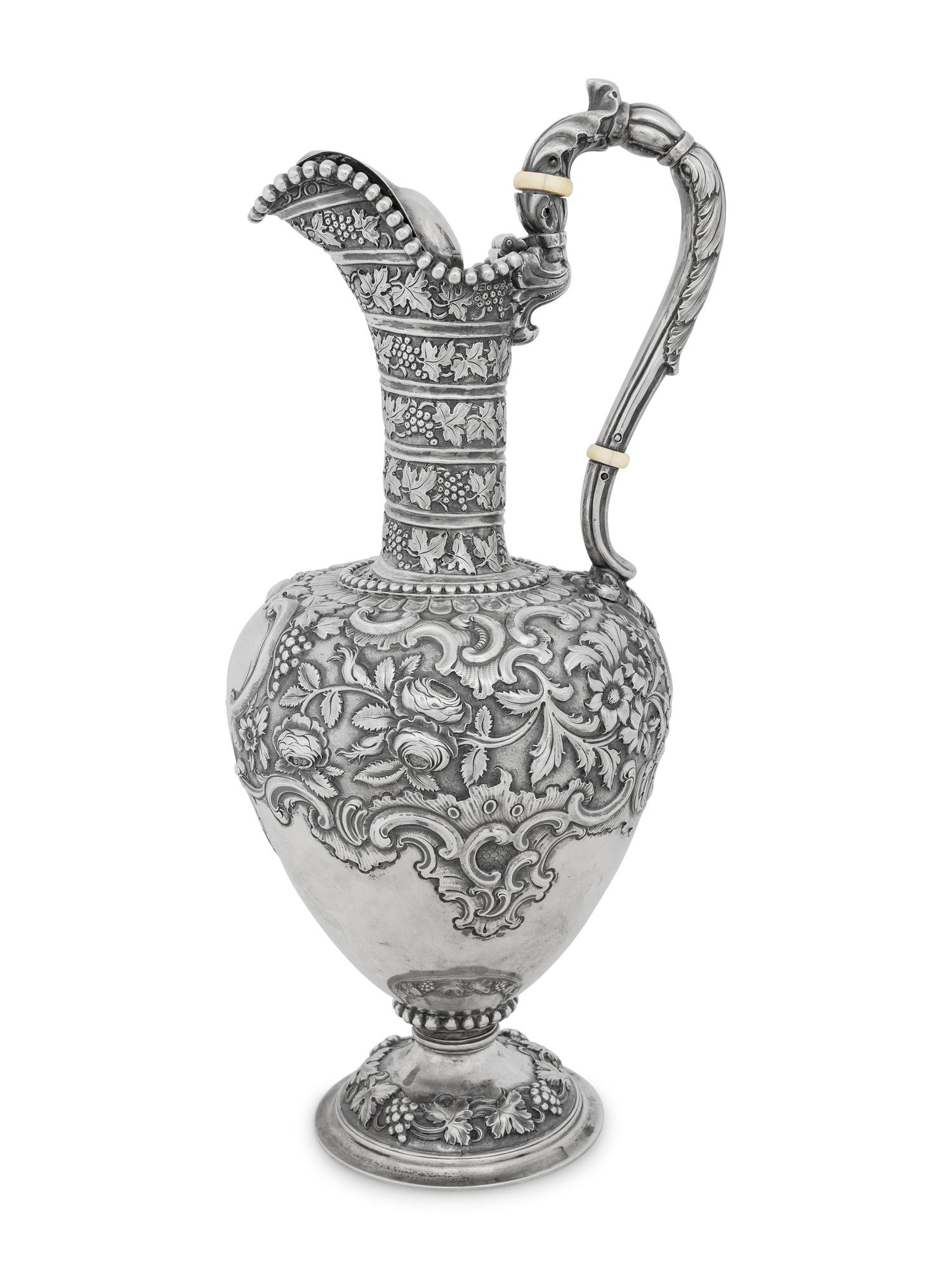 A Scottish Victorian Silver Repousse Ewer