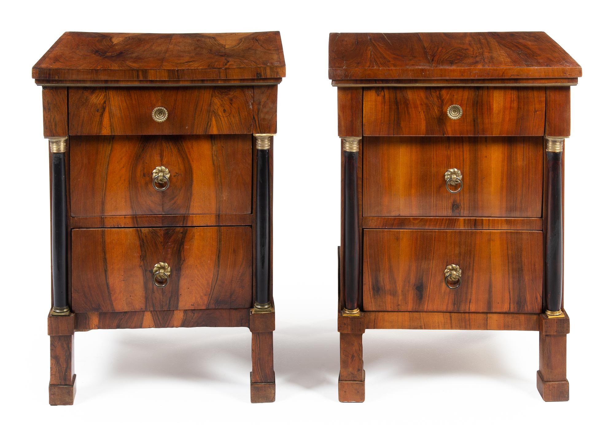 A Pair of Italian Neoclassical Parcel Ebonized Walnut Night Stands Height 32 1/2 x width 23 x depth 17 1/2 inches. — LATE 19TH/EARLY 20TH CENTURY