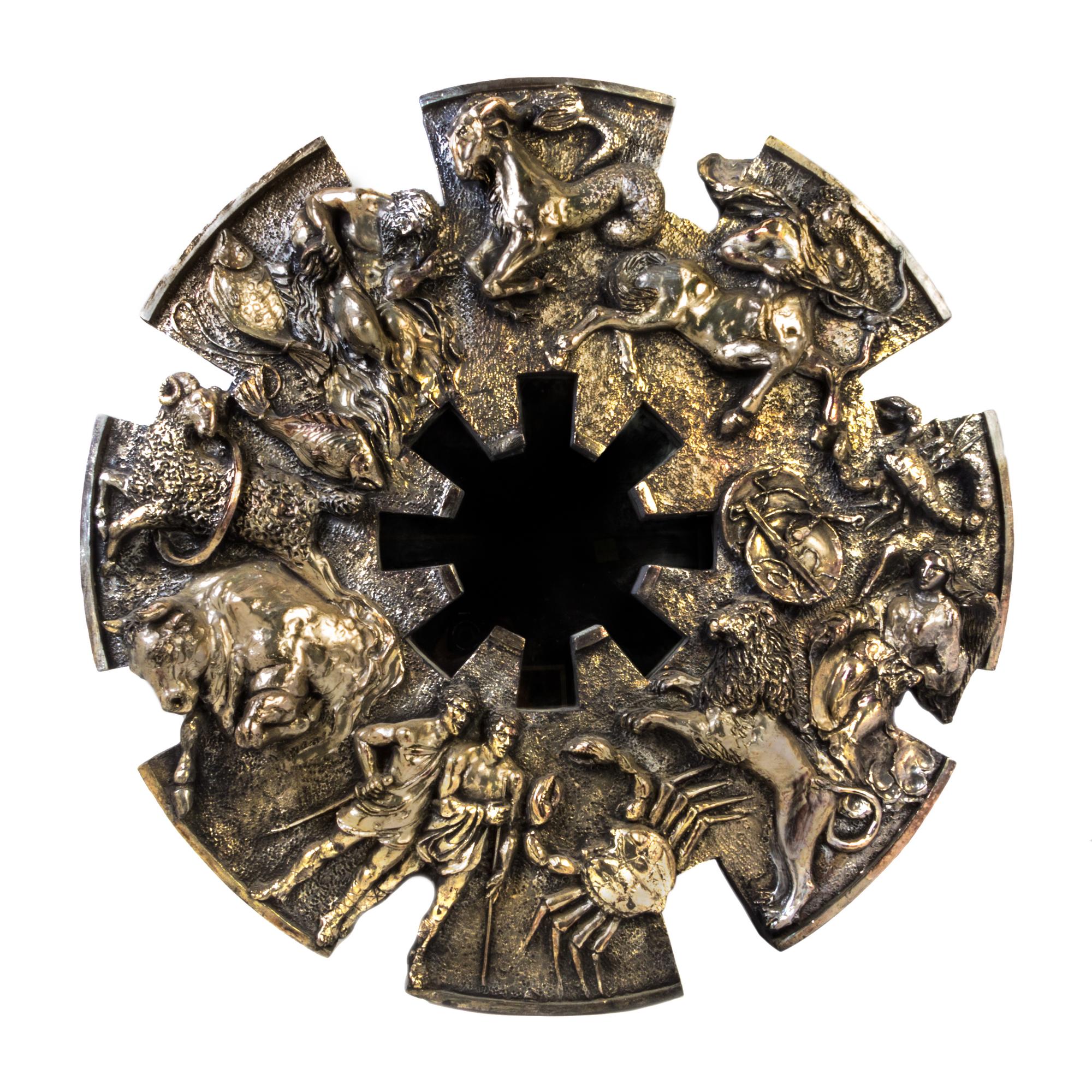 A Brutalist Molded Resin Mirror Diameter 39 3/4 inches.