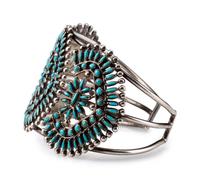 Zuni Silver and Petit Point Turquoise Cluster Cuff Bracelet