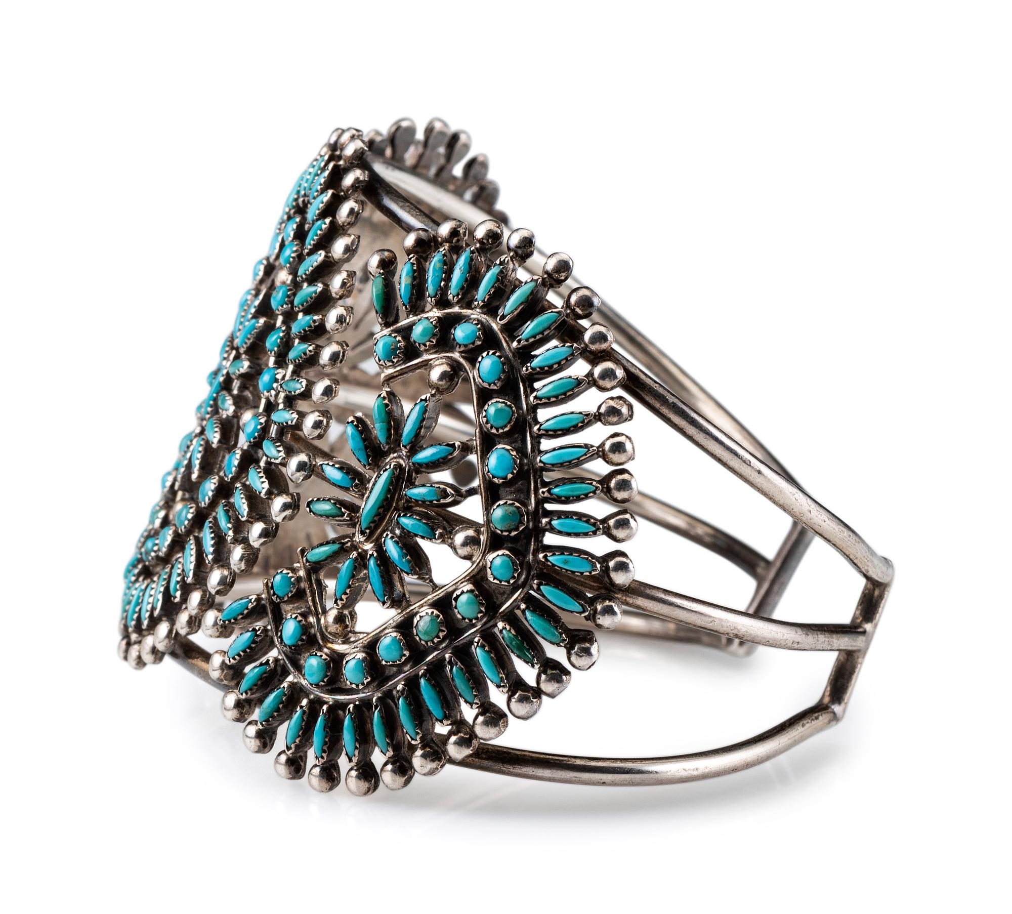 Zuni Silver and Petit Point Turquoise Cluster Cuff Bracelet