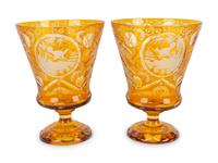 A Pair of Bohemian Amber Cut-to-Clear Footed Vases — 19TH/20TH CENTURY