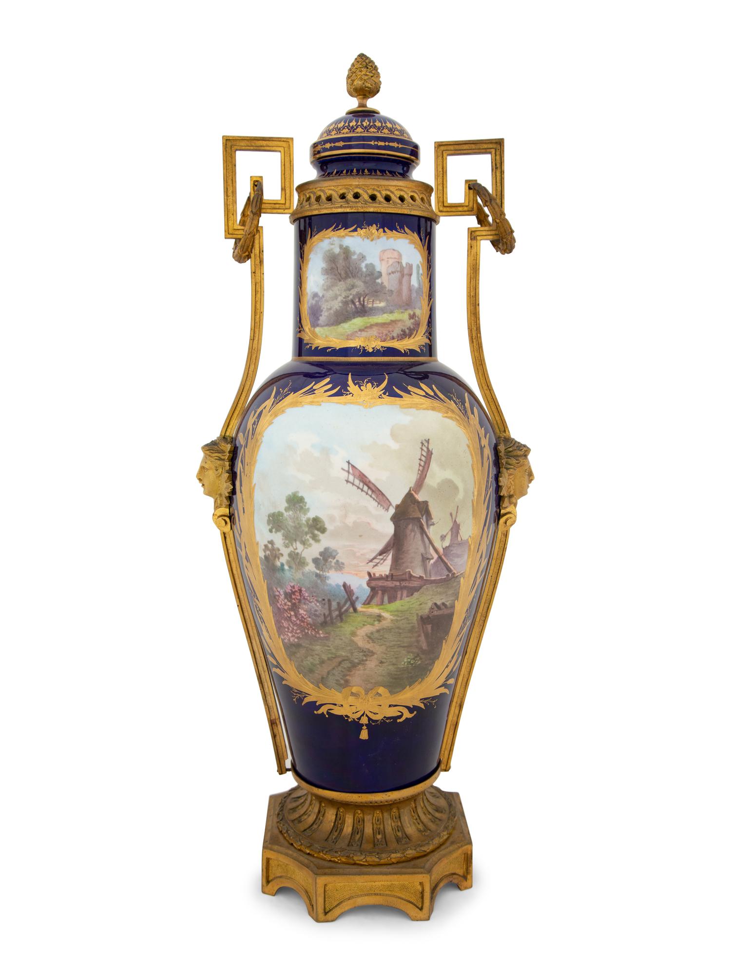 A Gilt Bronze Mounted Sèvres Style Porcelain Vase and Cover