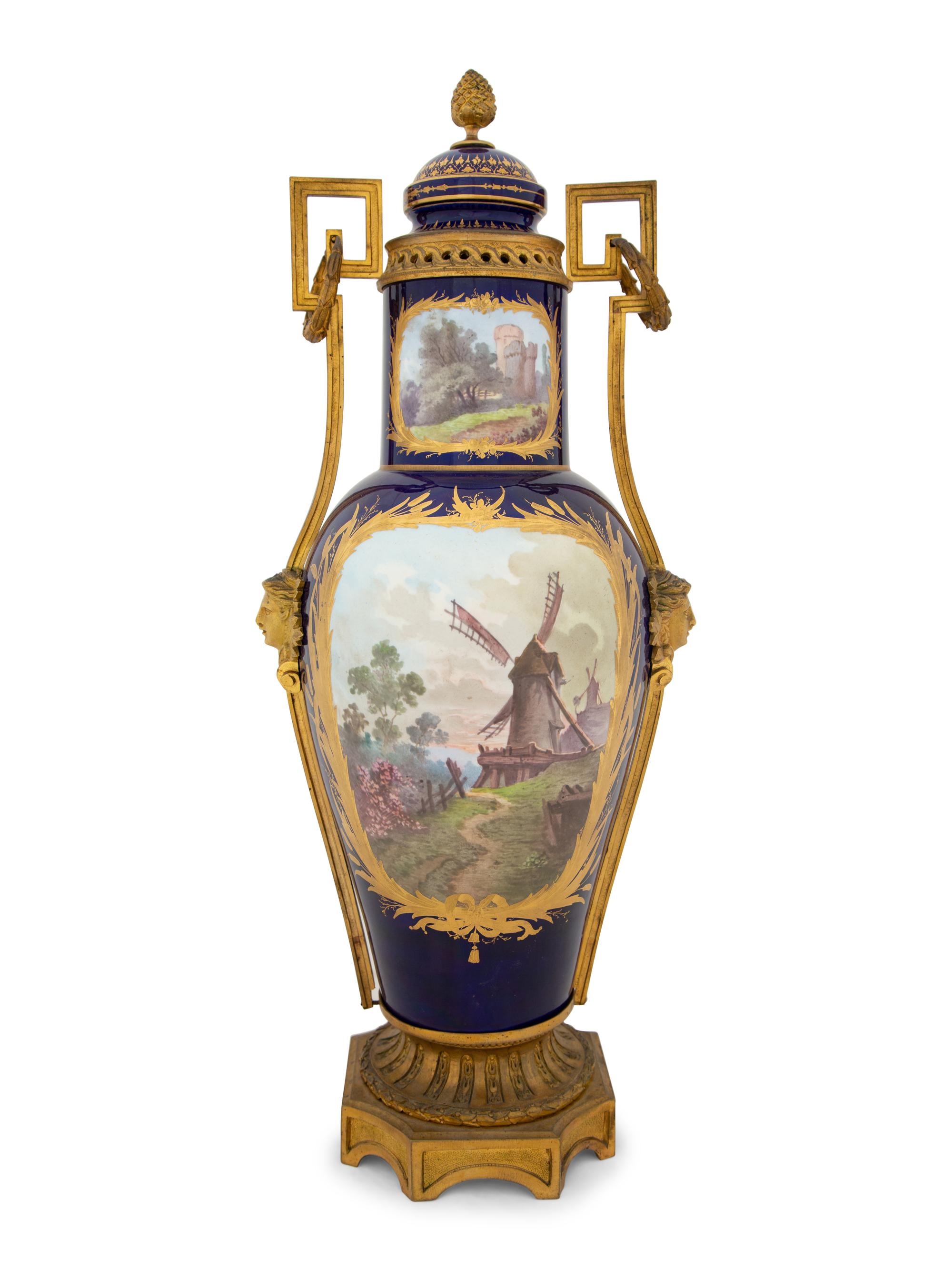 A Gilt Bronze Mounted Sèvres Style Porcelain Vase and Cover