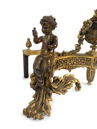 A Pair of Louis XV Style Bronze and Gilt Bronze Chenets — 19TH CENTURY