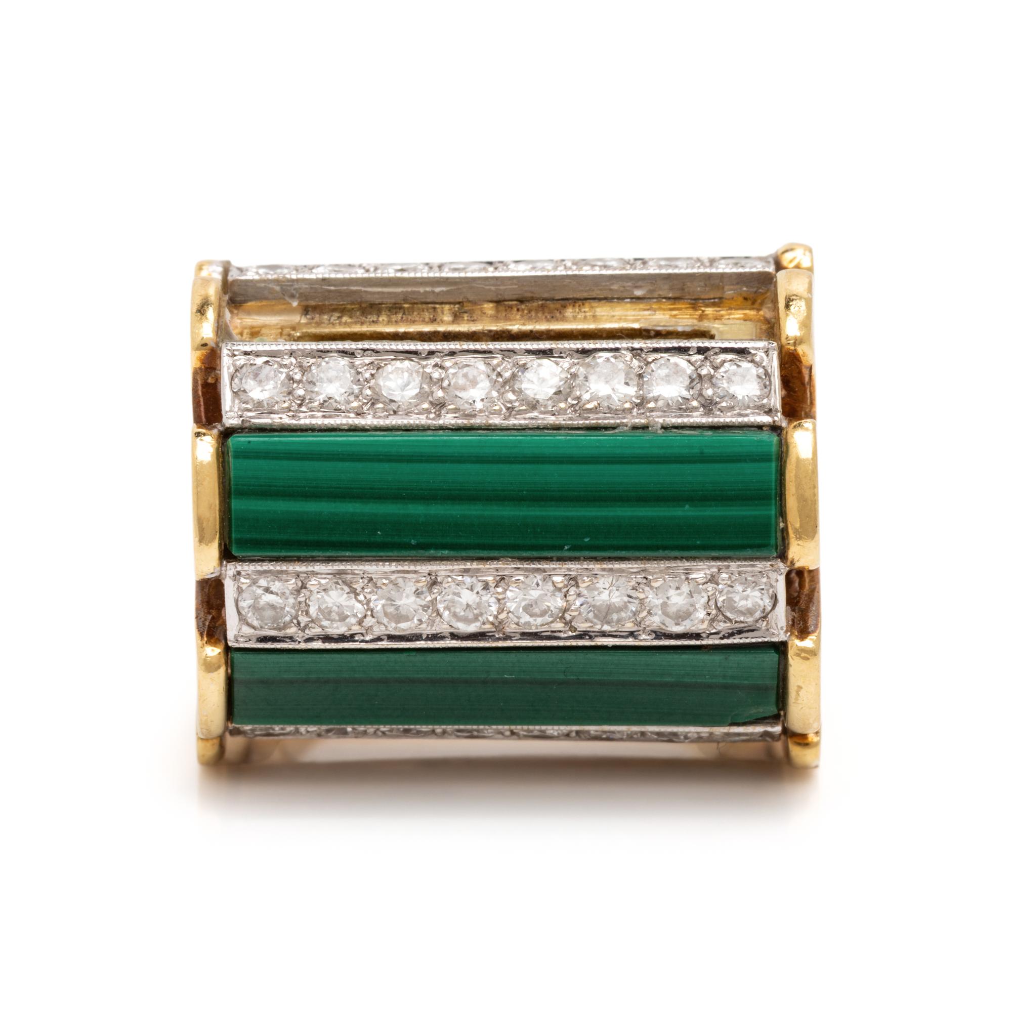 Malachite, Diamond, and Yellow Gold Ring