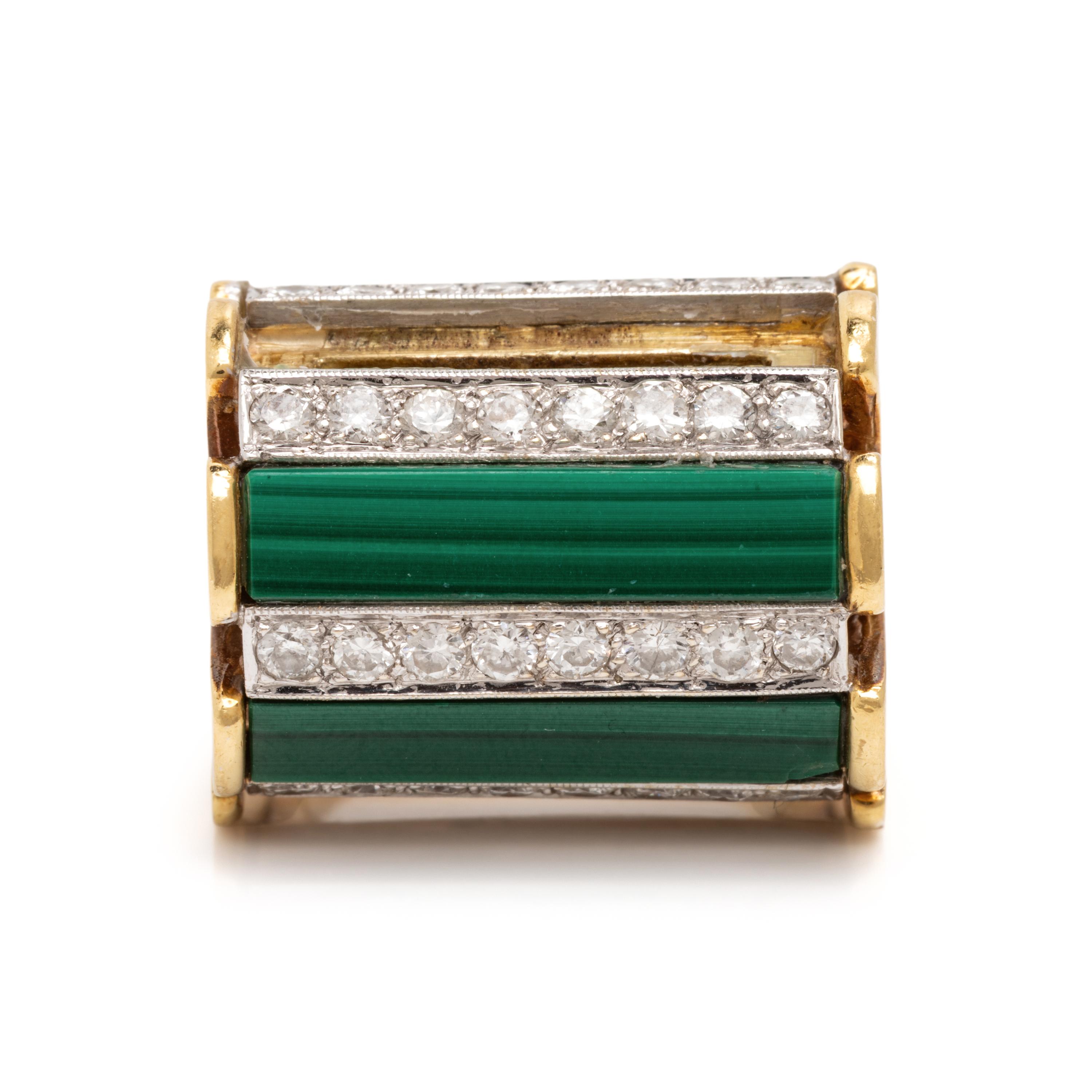 Malachite, Diamond, and Yellow Gold Ring