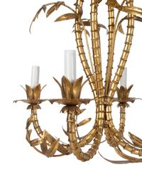 A Continental Gilt Metal Bamboo Form Four-Light Chandelier