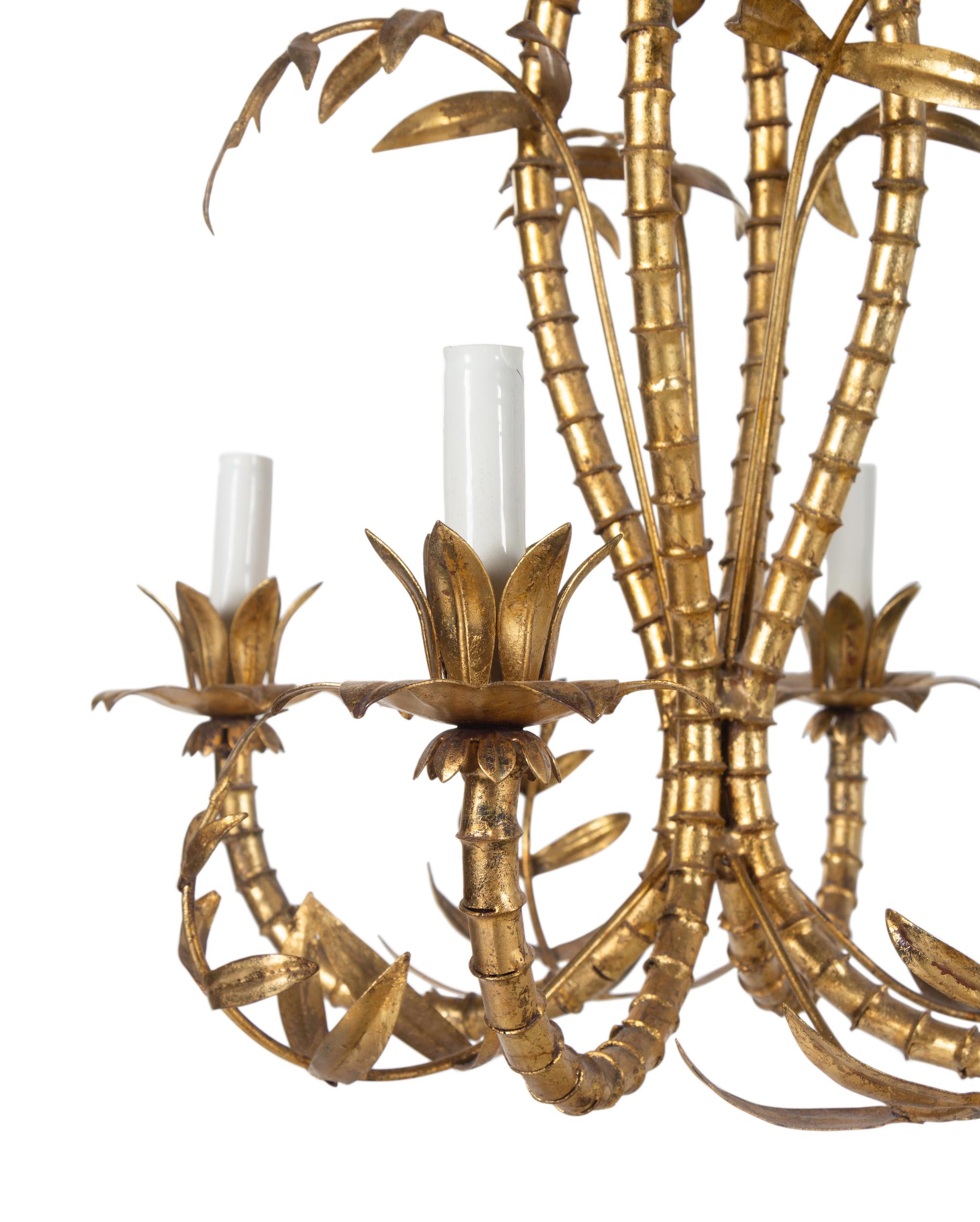 A Continental Gilt Metal Bamboo Form Four-Light Chandelier