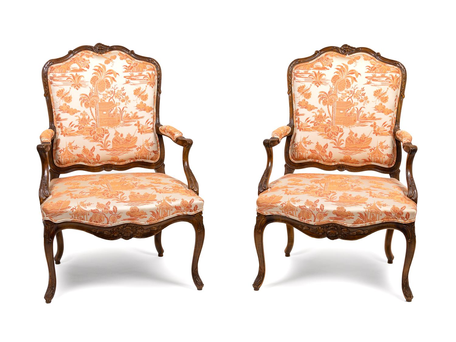 A Pair of Louis XV Style Fauteuils en Cabriolet