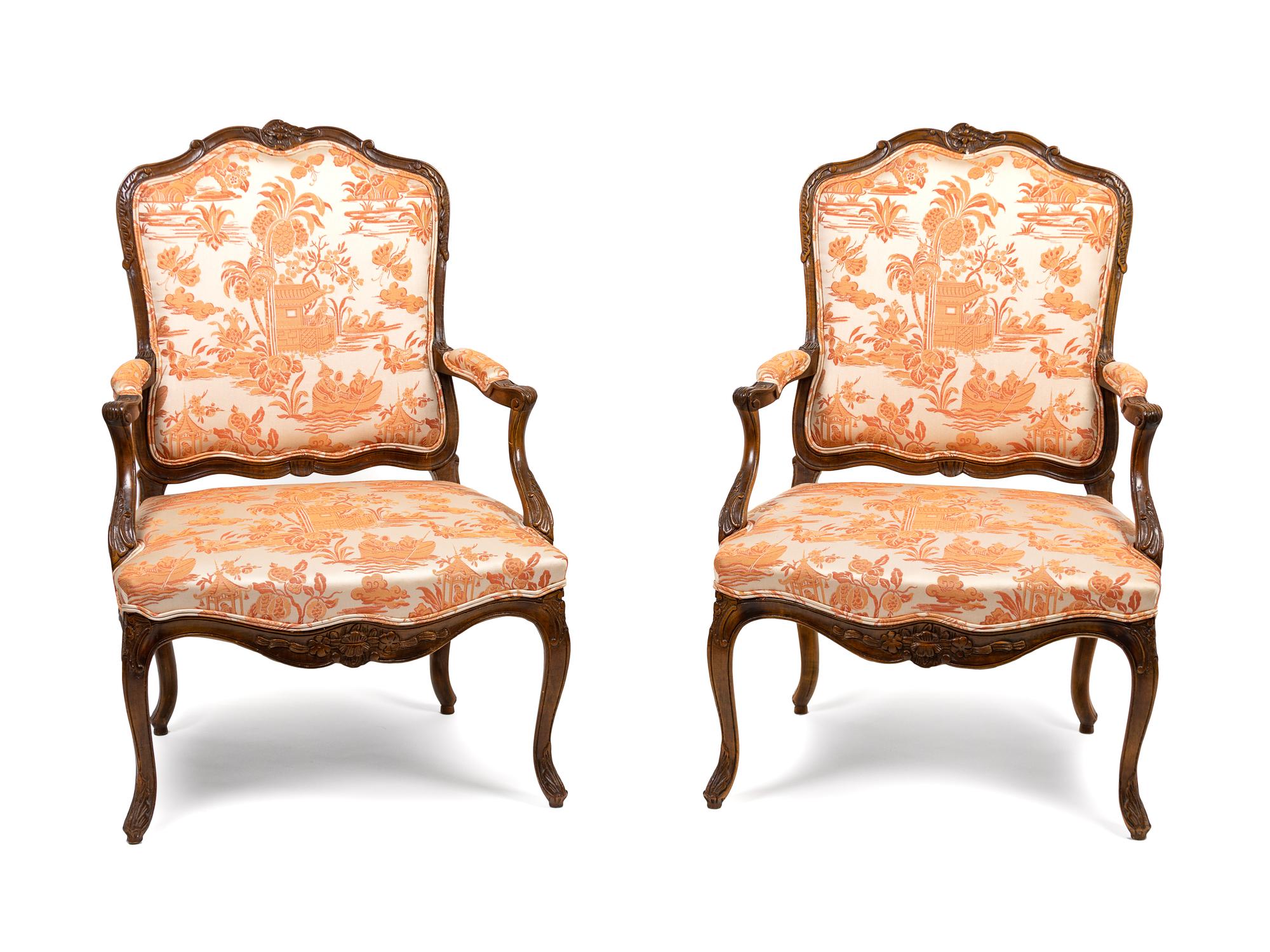 A Pair of Louis XV Style Fauteuils en Cabriolet