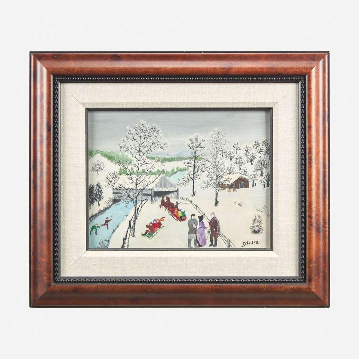 Grandma Moses (American, 1860-1961) A Winter Day (The Old Bridge, Richmond, Vermont)