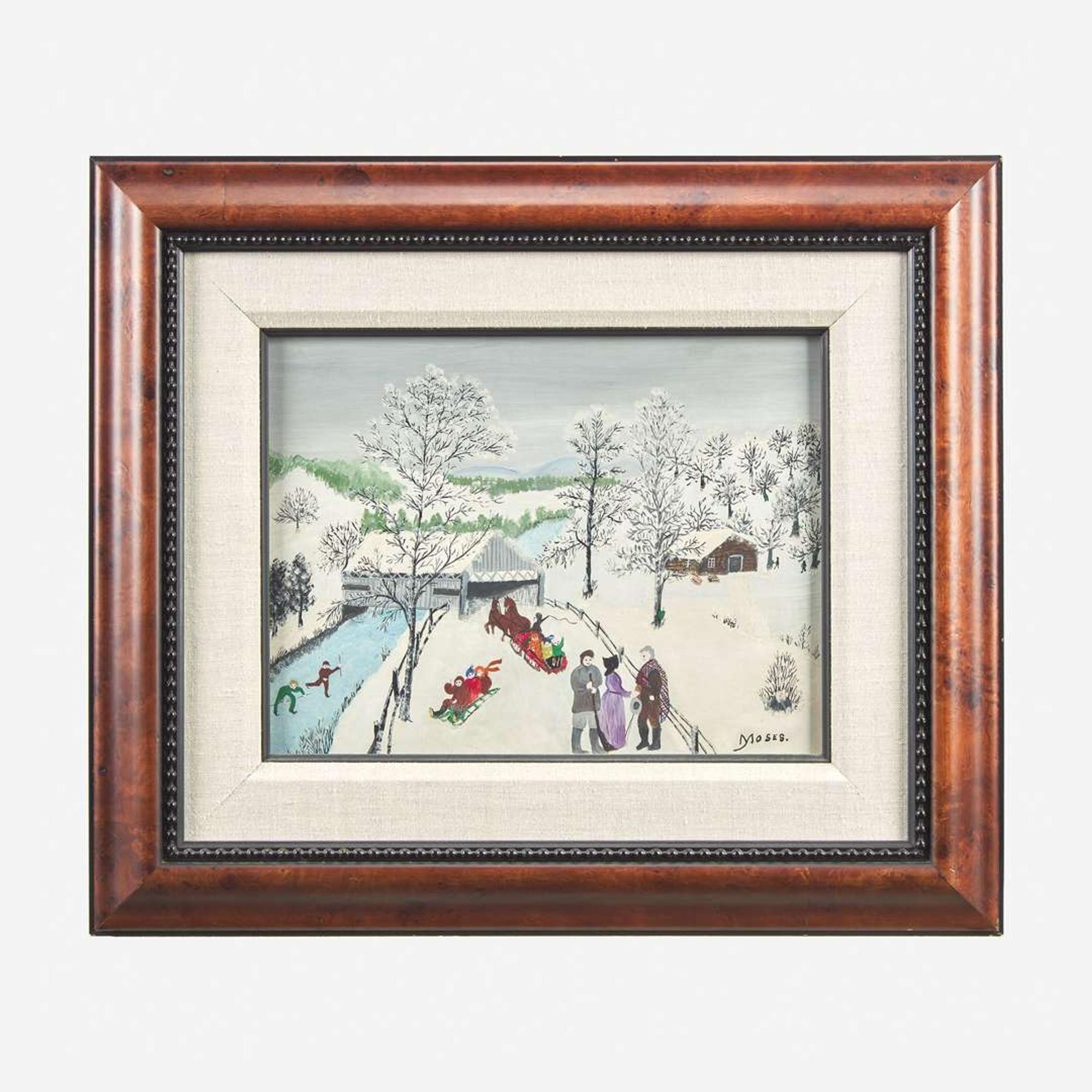 Grandma Moses (American, 1860-1961) A Winter Day (The Old Bridge, Richmond, Vermont)