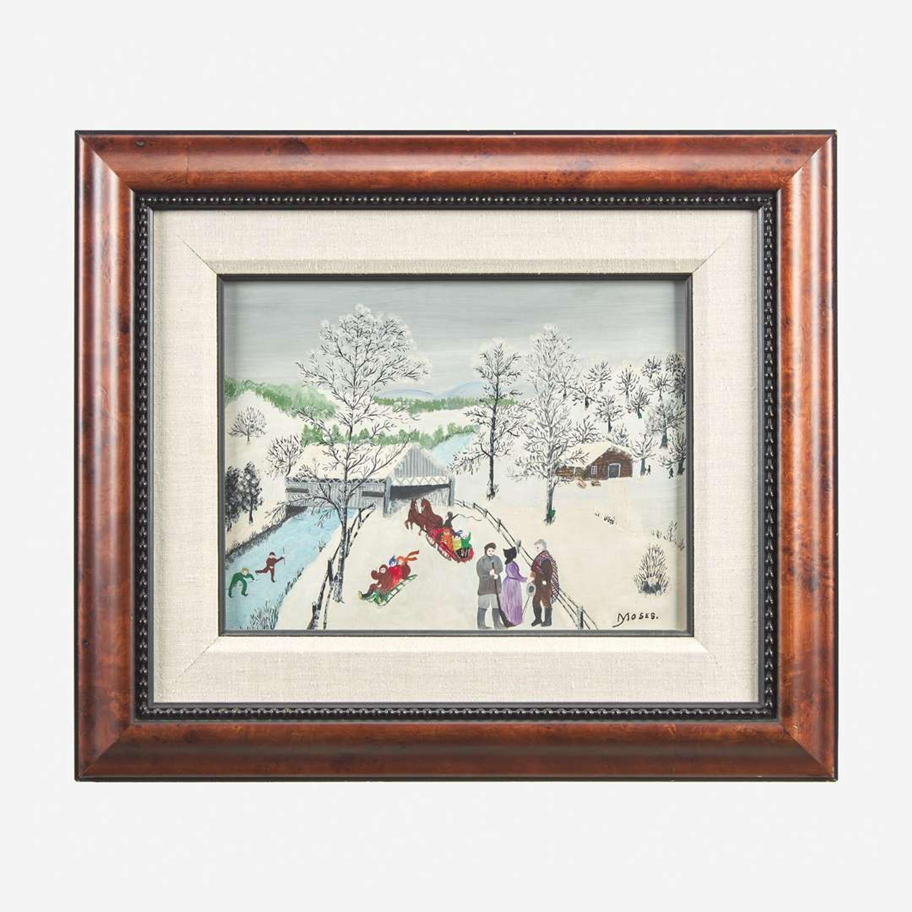 Grandma Moses (American, 1860-1961) A Winter Day (The Old Bridge, Richmond, Vermont)