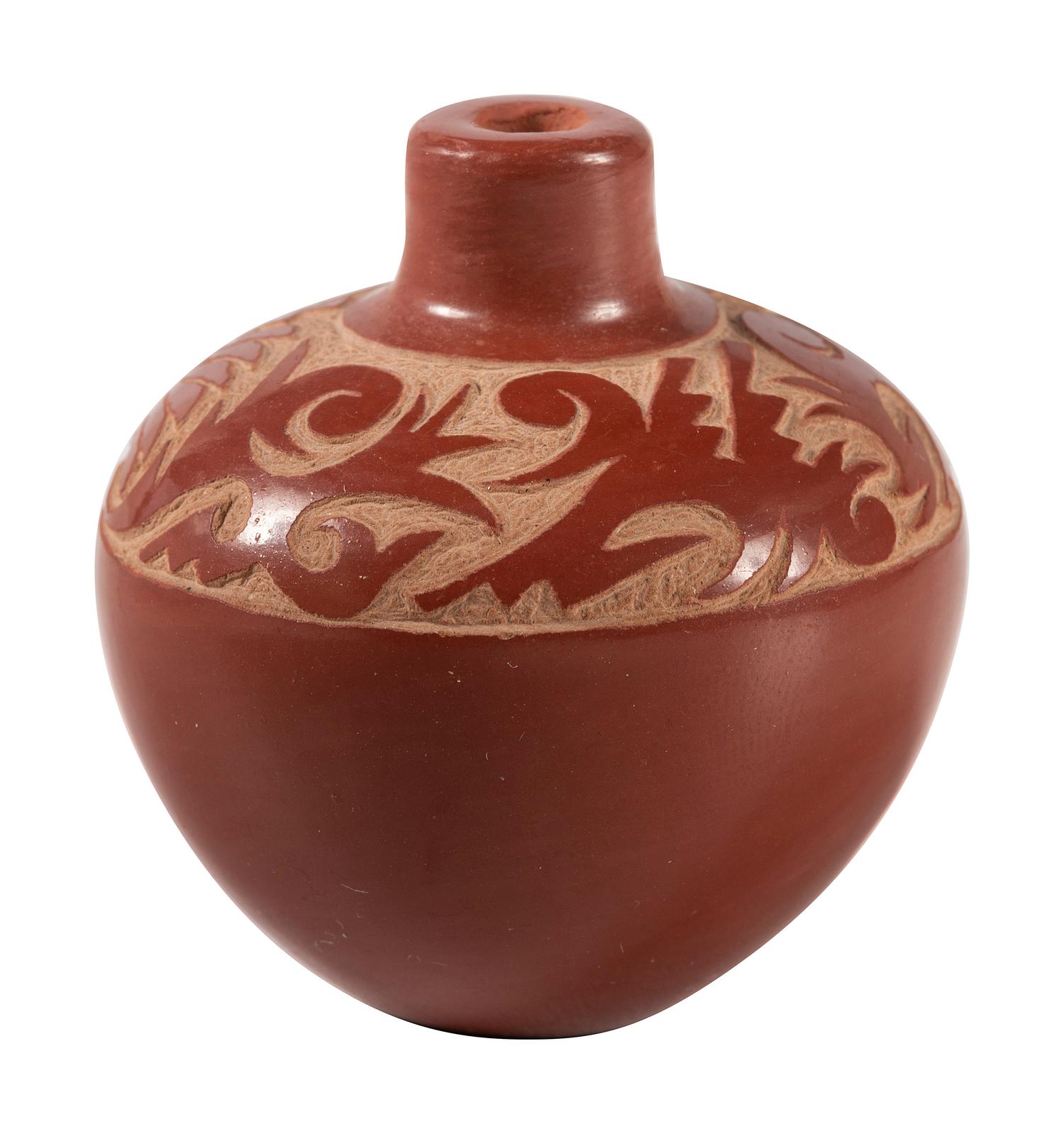 Miniature Carved Redware Jar