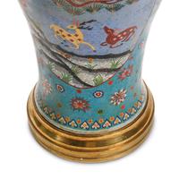 A Pair of Chinese Cloisonné-on-Porcelain Vases with Bronze Stands